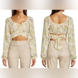 Madden NYC Elegant Floral Tie-Back Blouse LG